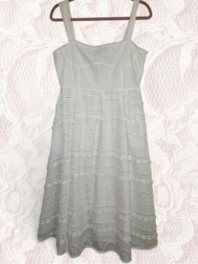 English Factory White Heart Eyelet Embroidered Midi Dress Large